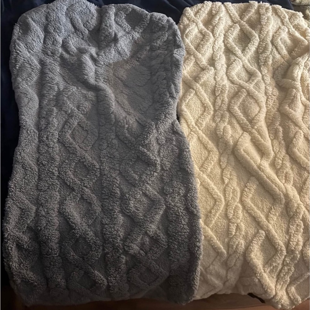 Two Gray/Cream Cable Knit Chair Covers - Perfect for Dorm chairs